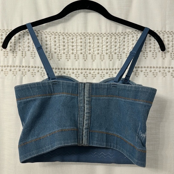 NWOT Tassel Rhinestone Denim Bustier Crop Top Jean Corset - size small - Picture 9 of 16